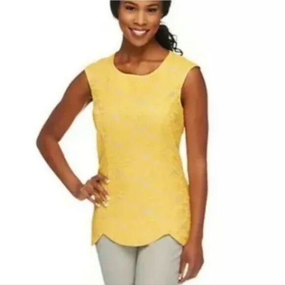 Simonton Says By George Simonton Yellow Lace Sleeveless Top Size Medium - Picture 1 of 9